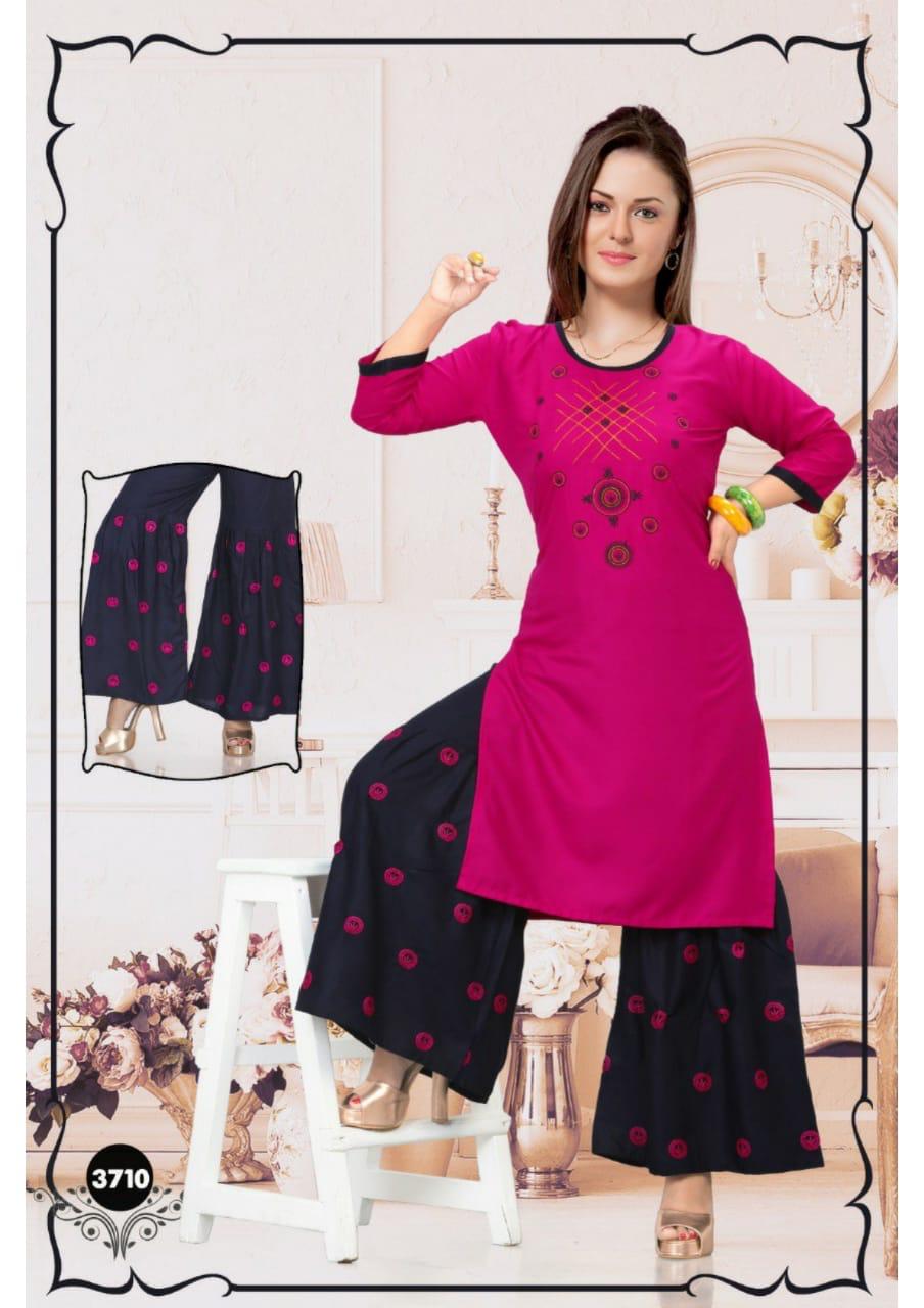Trendy Mirror  Latest Fancy Festive Wear Heavy Rayon Kurti With Sharara Collection